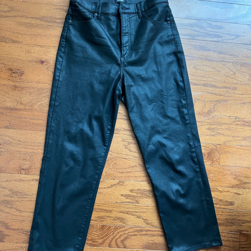 Express Black Leather Effect Coated Jeans